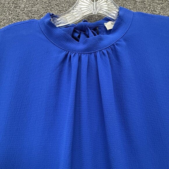 Navy Blue Blouse Womens Large Flowy Pullover Career Polyester Top Lightweight - Picture 2 of 14